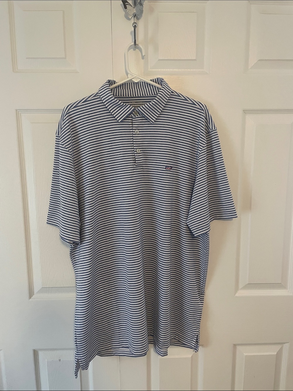Vineyard Vines Navy and White Striped Polo